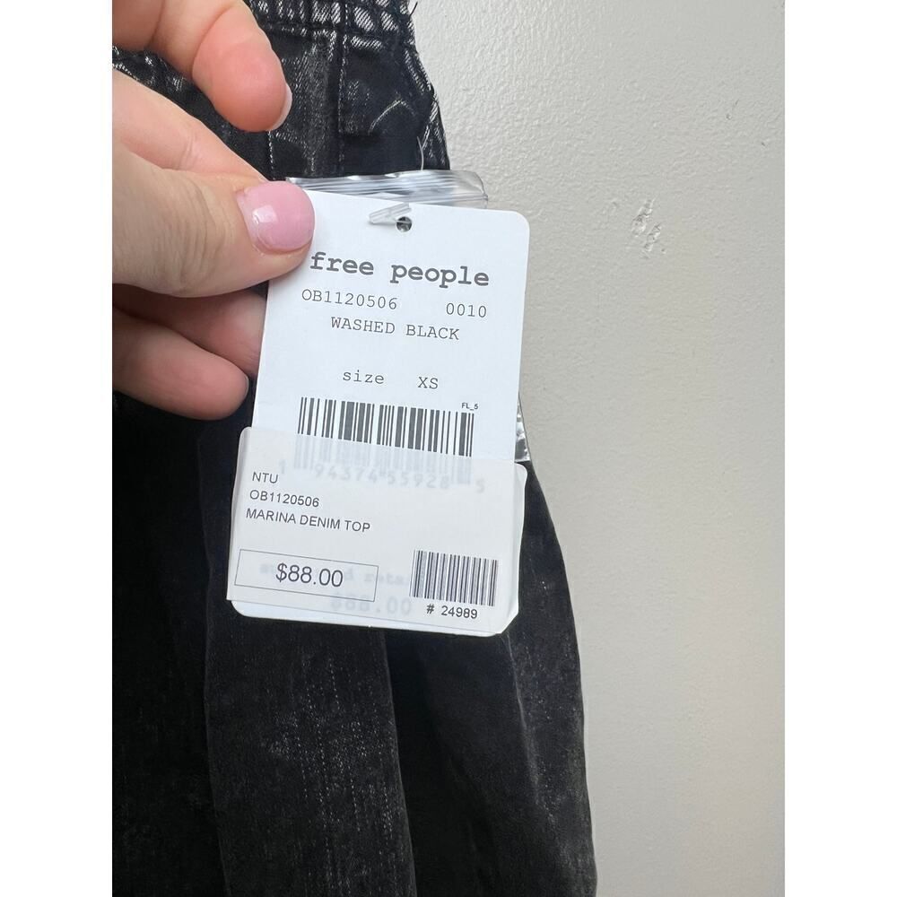 NWT Free People Marina Denim Top in Washed Black Sz. XS - Picture 5 of 7